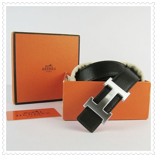 Hermes Classic Stripe Leather Reversible Belt Black/Coffee Class